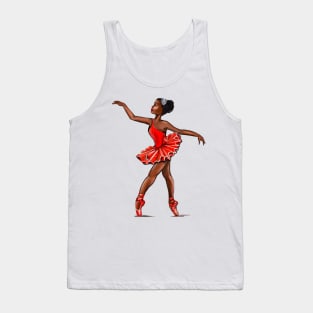 Ballet in red pointe shoes - African American black ballerina doing pirouette in red tutu Tank Top